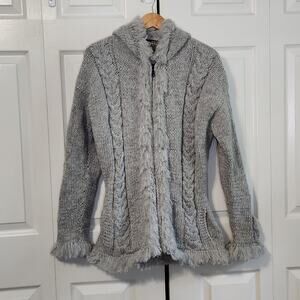 Sisandina Handicrafts Women's Gray 100% Wool Zip Up Hooded Sweater Size LG